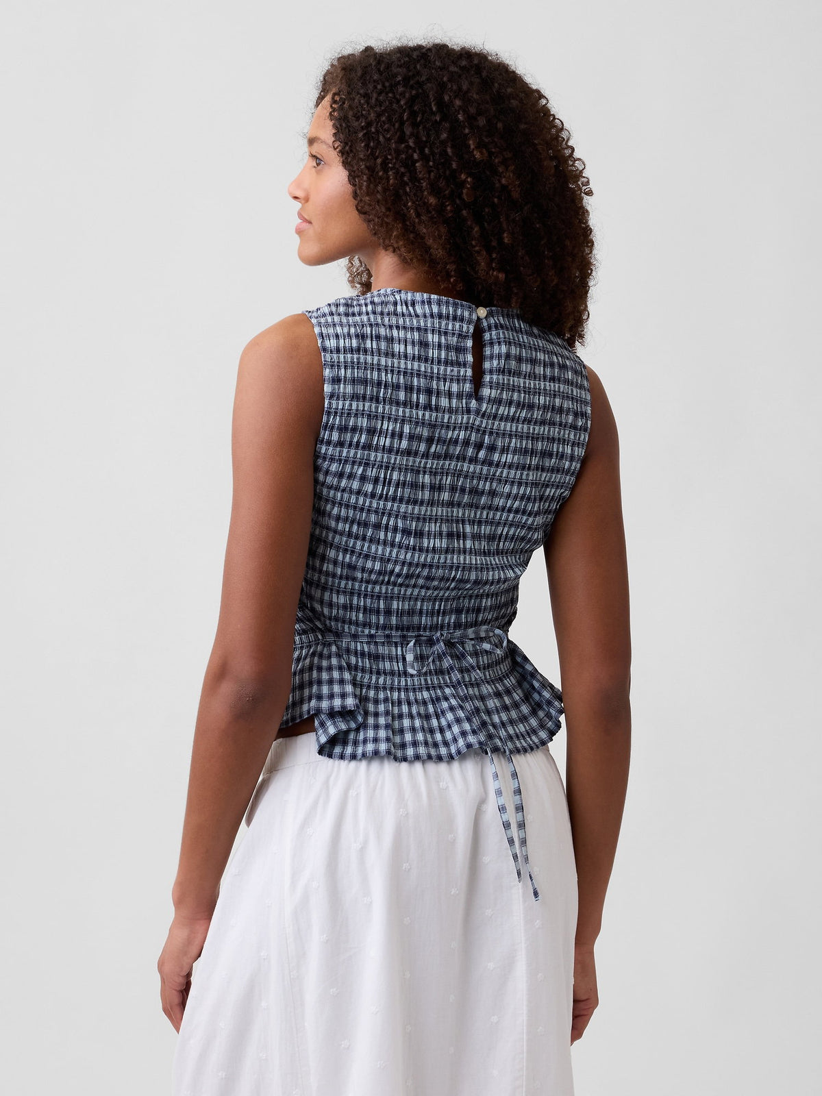 Mavi Smocked Gingham Crop Peplum Üst