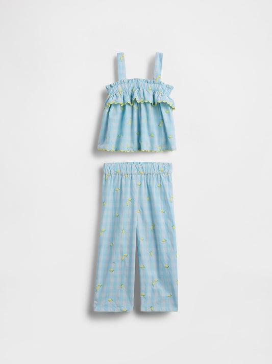 Açık Mavi Limon Baskılı Gingham Outfit Set