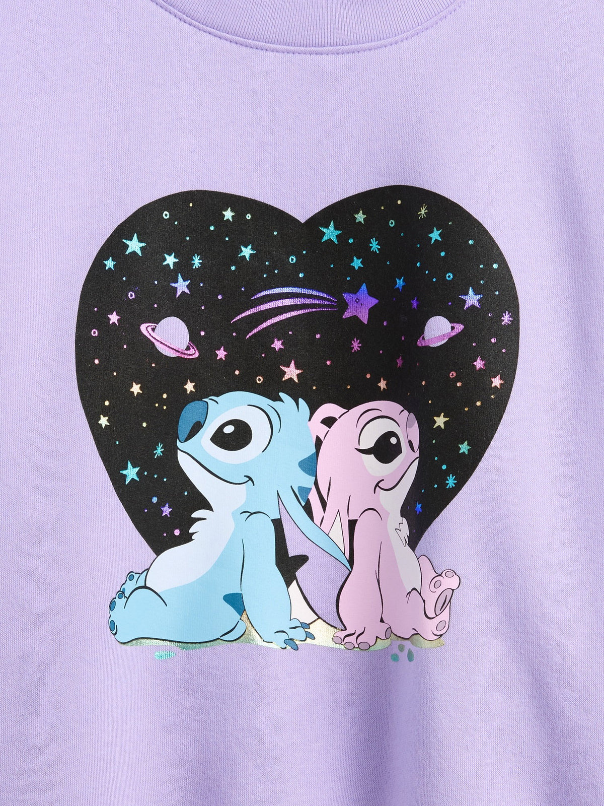 Mor Disney Lilo Ve Stitch Oversized Grafik Baskılı Sweatshirt