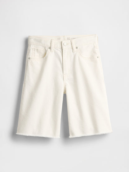 Kırık Beyaz Mid Rise Longline Denim Şort