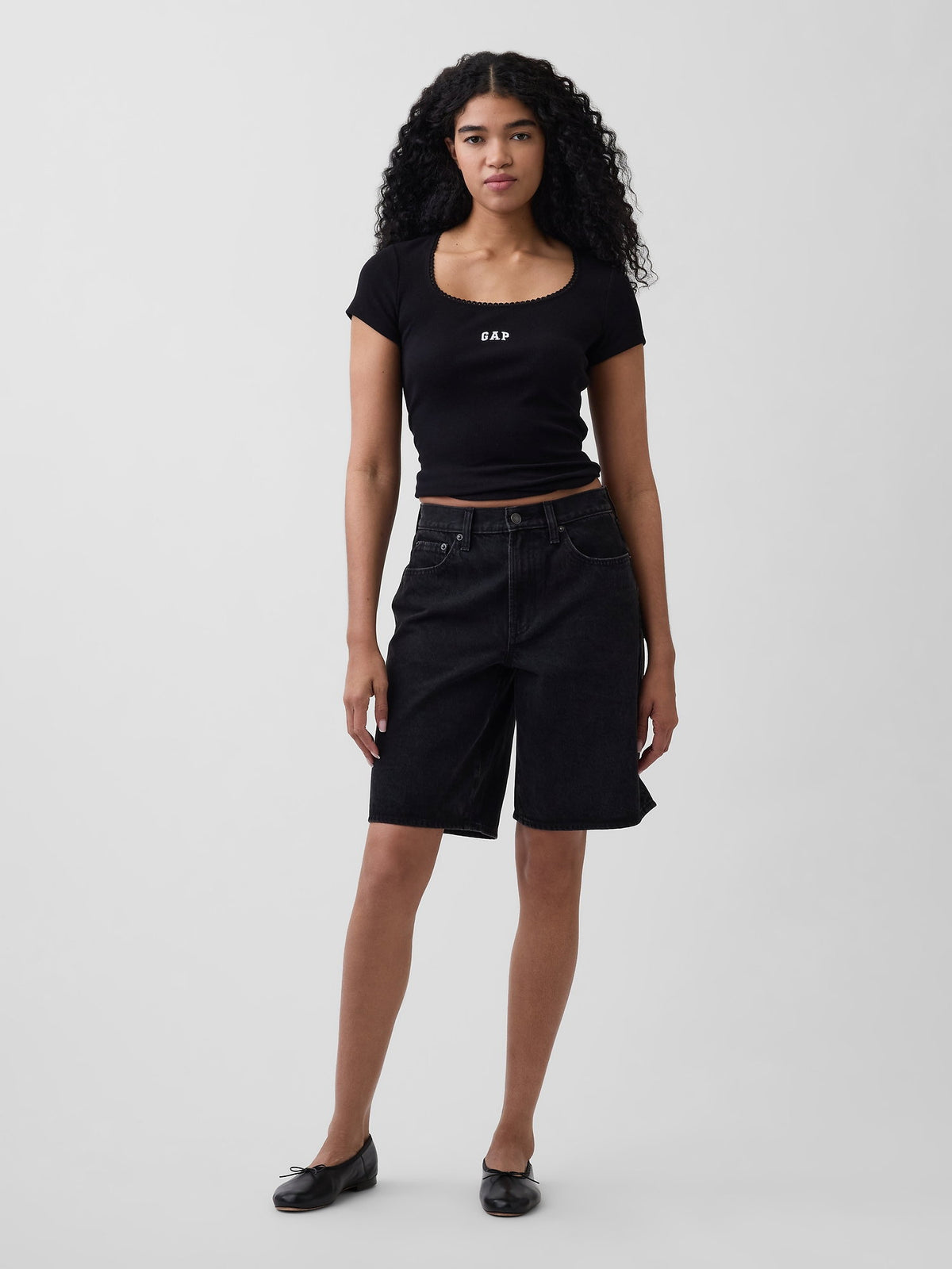 Siyah Fitilli Gap Logo Scoopneck Üst