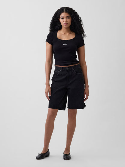 Siyah Fitilli Gap Logo Scoopneck Üst