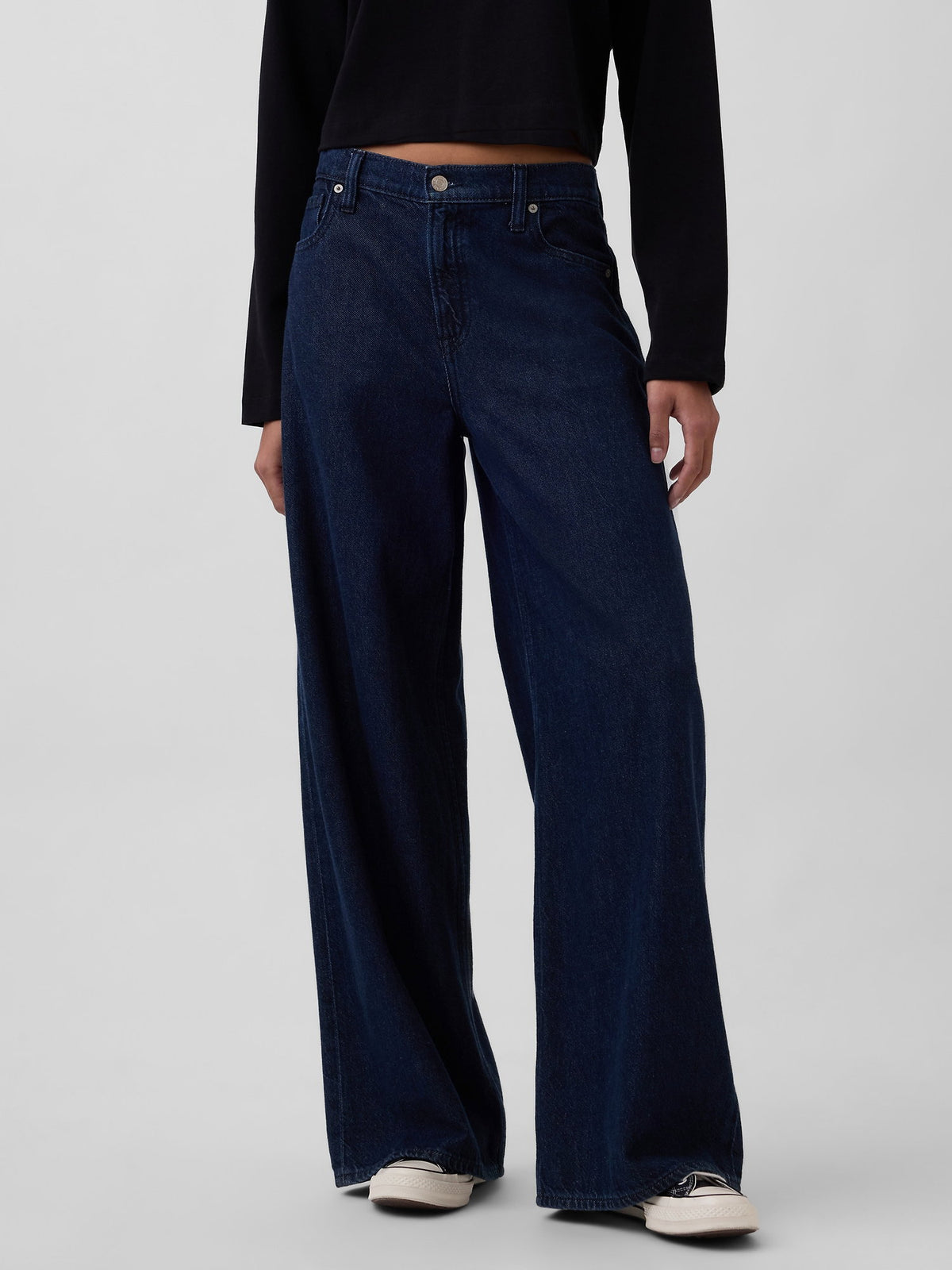 Koyu Mavi Mid Rise Ultrasoft Baggy Jean Pantolon