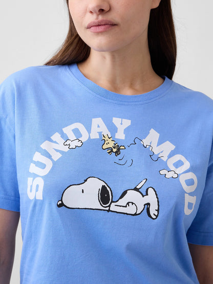 Açık Mavi Peanuts Oversized Grafik Baskılı T-shirt