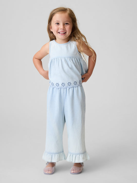 Açık Mavi Bebek & Küçük Çocuk Eyelet Denim Outfit Set