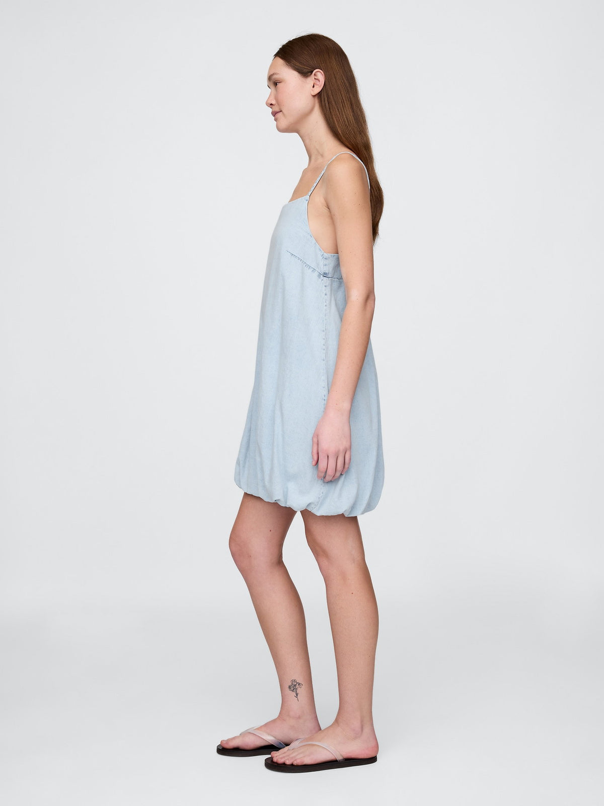 Açık Mavi Denim Bubble Mini Elbise