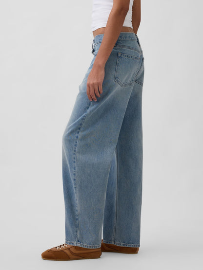 Açık Mavi Low Rise Barrel Jean Pantolon