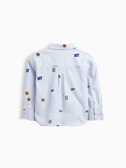 Mavi Baskılı Oxford Oversize Gömlek