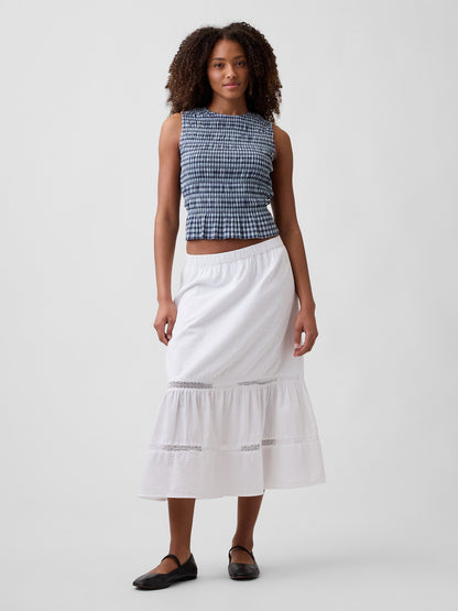 Mavi Smocked Gingham Crop Peplum Üst