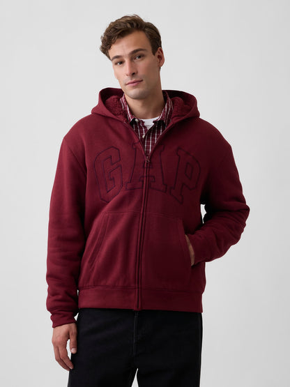 Gri Relaxed Gap Logo Sherpa Astarlı Fermuarlı Sweatshirt