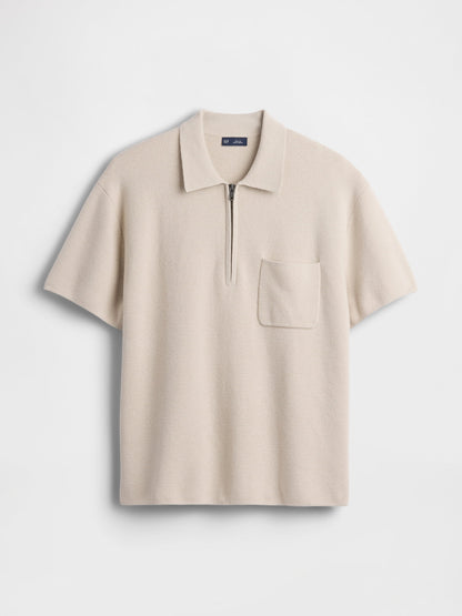 Siyah Oversized Yarım Fermuarlı Cepli Triko Polo T-shirt