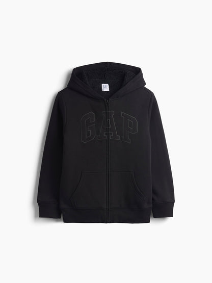 Siyah Sherpa Astarlı Logo Fermuarlı Sweatshirt