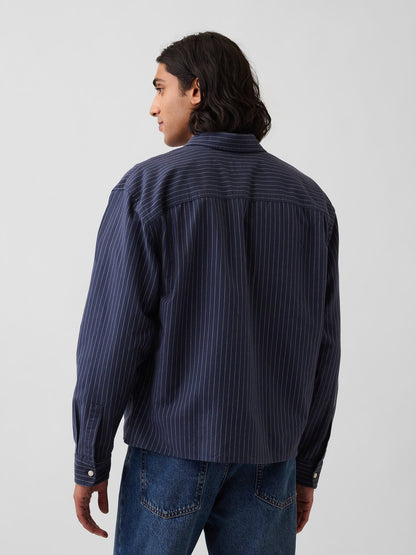 Koyu Mavi Relaxed Crop Straight-hem Oxford Gömlek