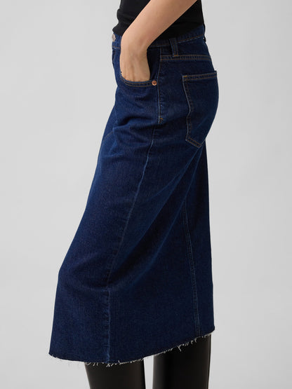 Koyu Mavi Denim Midi Kalem Etek