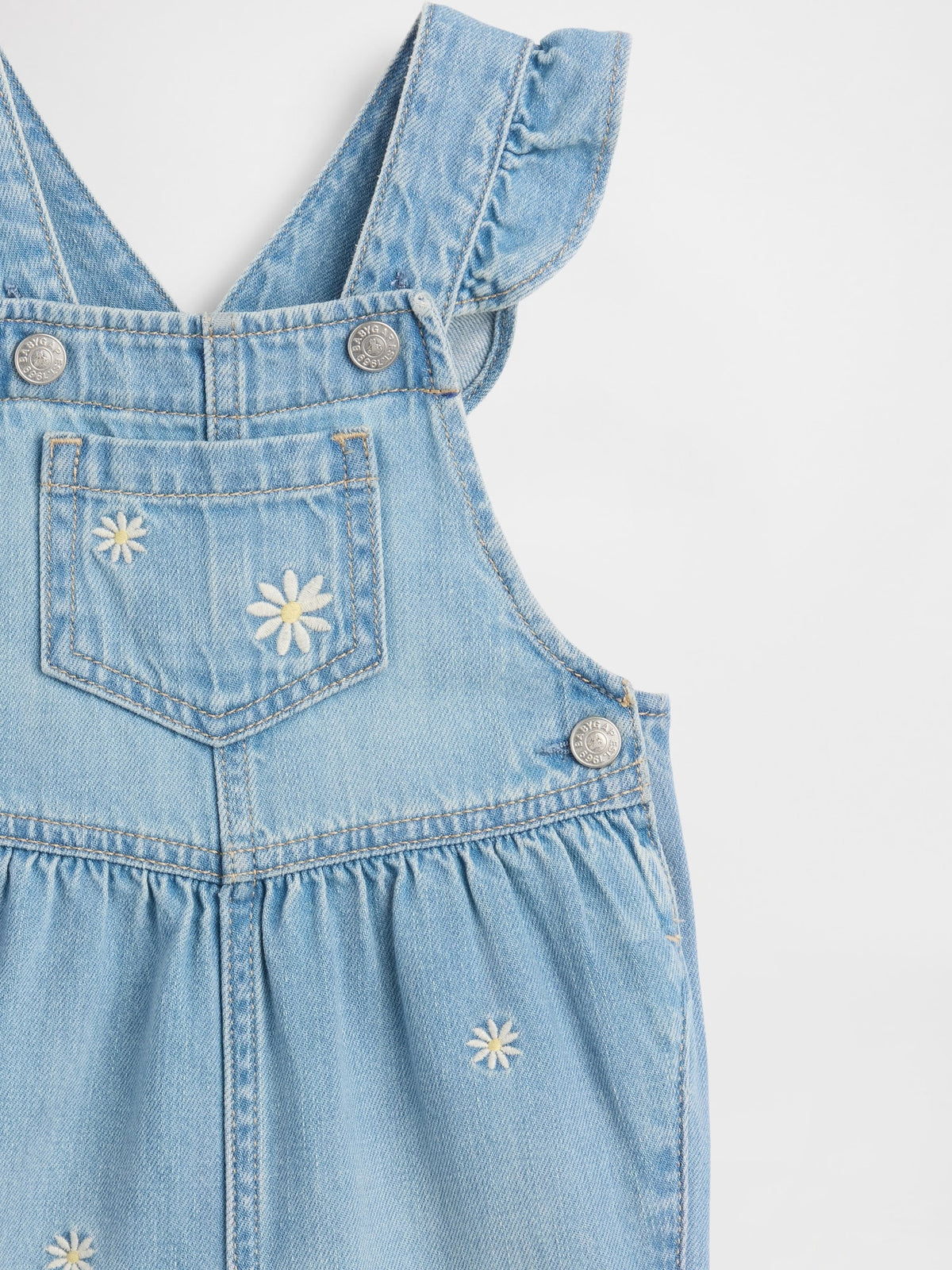 Açık Mavi Çiçek Işlemeli Denim Tulum