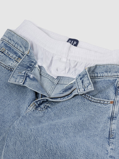 Açık Mavi Mid Rise Ultrasoft Boxer Baggy Jean Pantolon