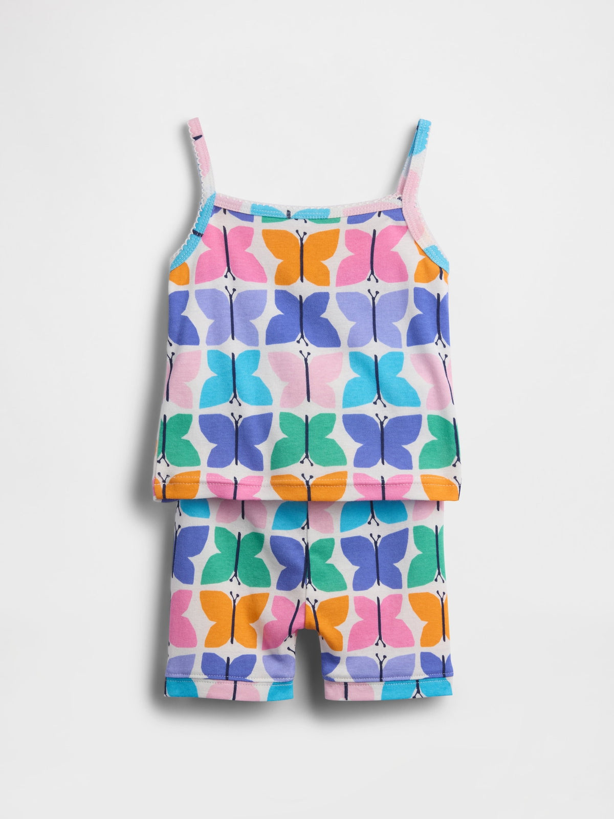 Çok Renkli Organik Pamuk Kelebek Baskılı Askılı Pijama Şort Seti