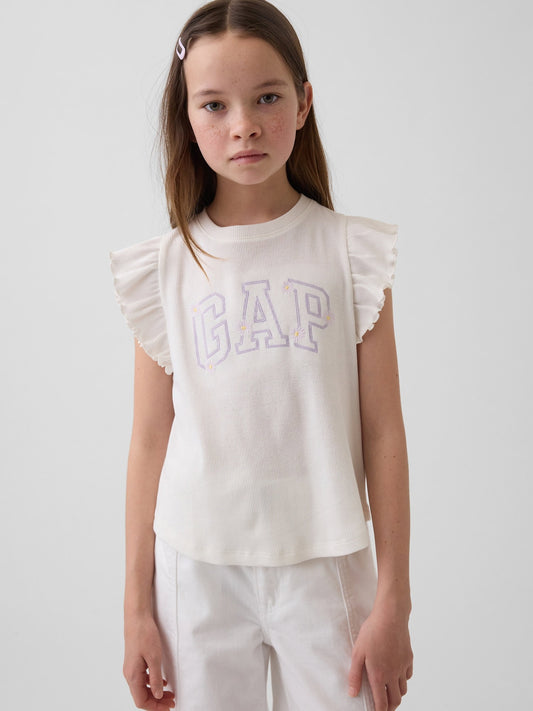 Beyaz Arch Logo Ruffle T-shirt