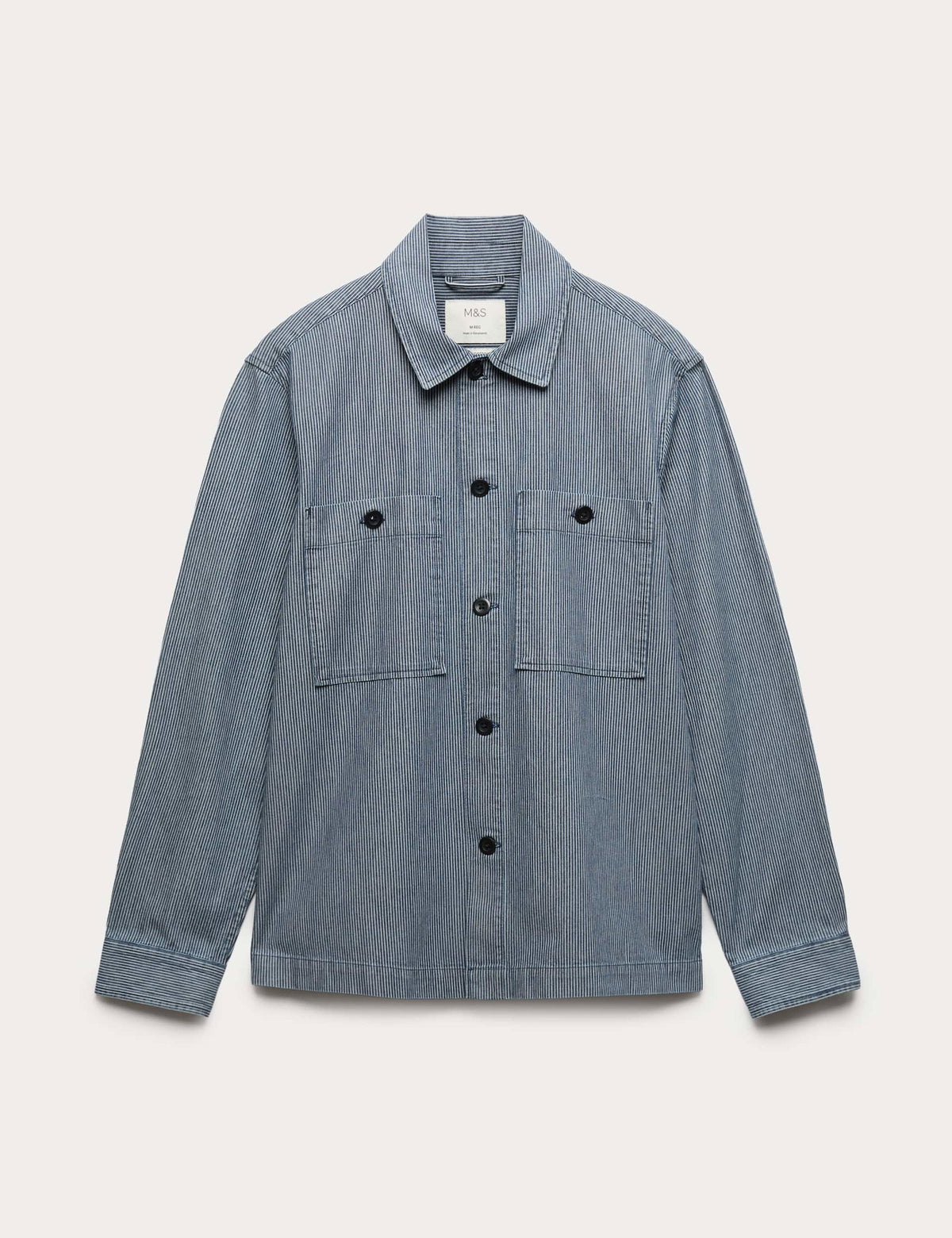 Pamuklu Çizgili Denim Gömlek Ceket