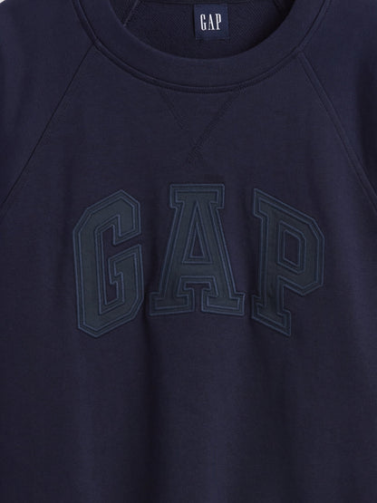 Siyah Fransız Havlu Kumaş Raglan Logo Sweatshirt
