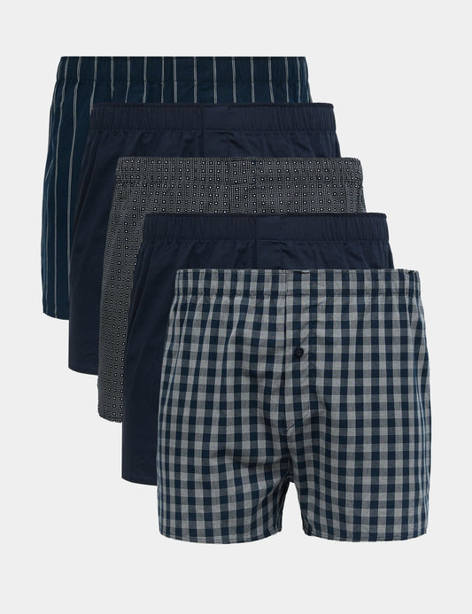 Saf Pamuklu 5'li Dokuma Boxer Seti