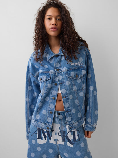 Açık Mavi Gap × Awake Ny Oversized Dotted Icon Denim Ceket