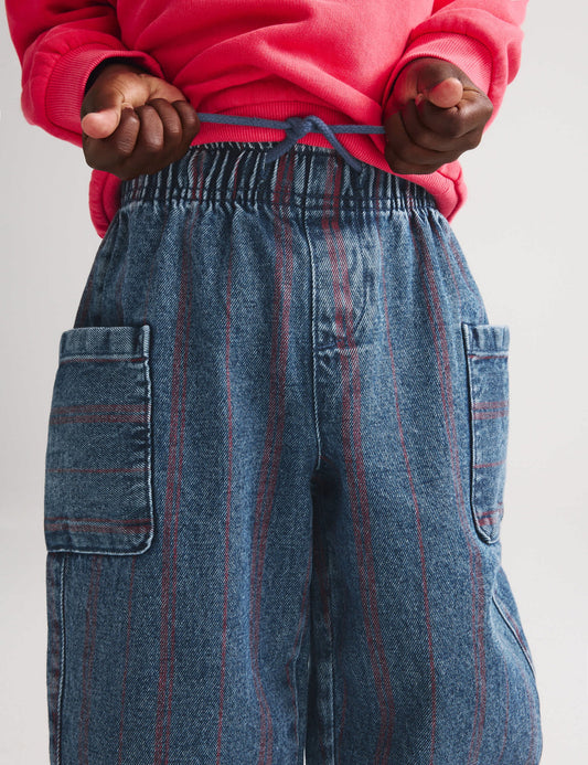 %100 Pamuklu Çizgili Jean Pantolon (2-8 Yaş)