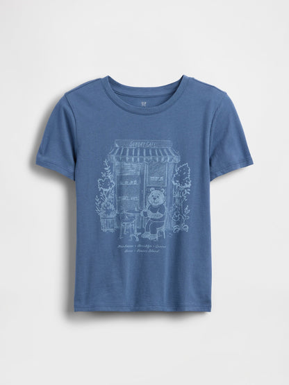Koyu Mavi Grafik Baskılı T-shirt