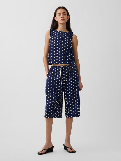Lacivert Keten Karışımlı Relaxed Easy Culotte Pantolon