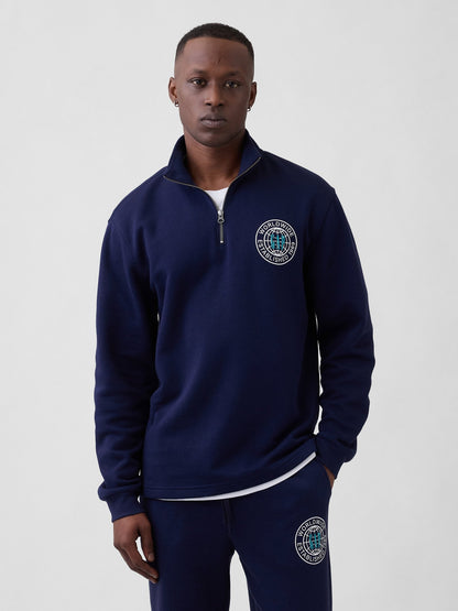 Lacivert Relaxed Gap Grafik Yarım Fermuarlı Sweatshirt