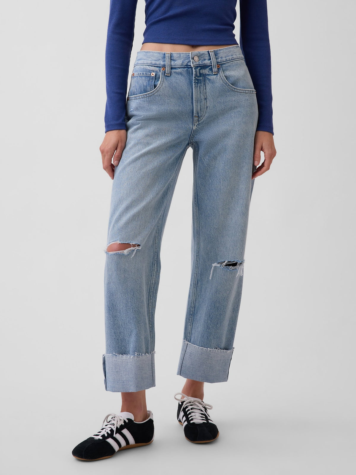 Açık Mavi Low Slung Relaxed Crop Jean Pantolon