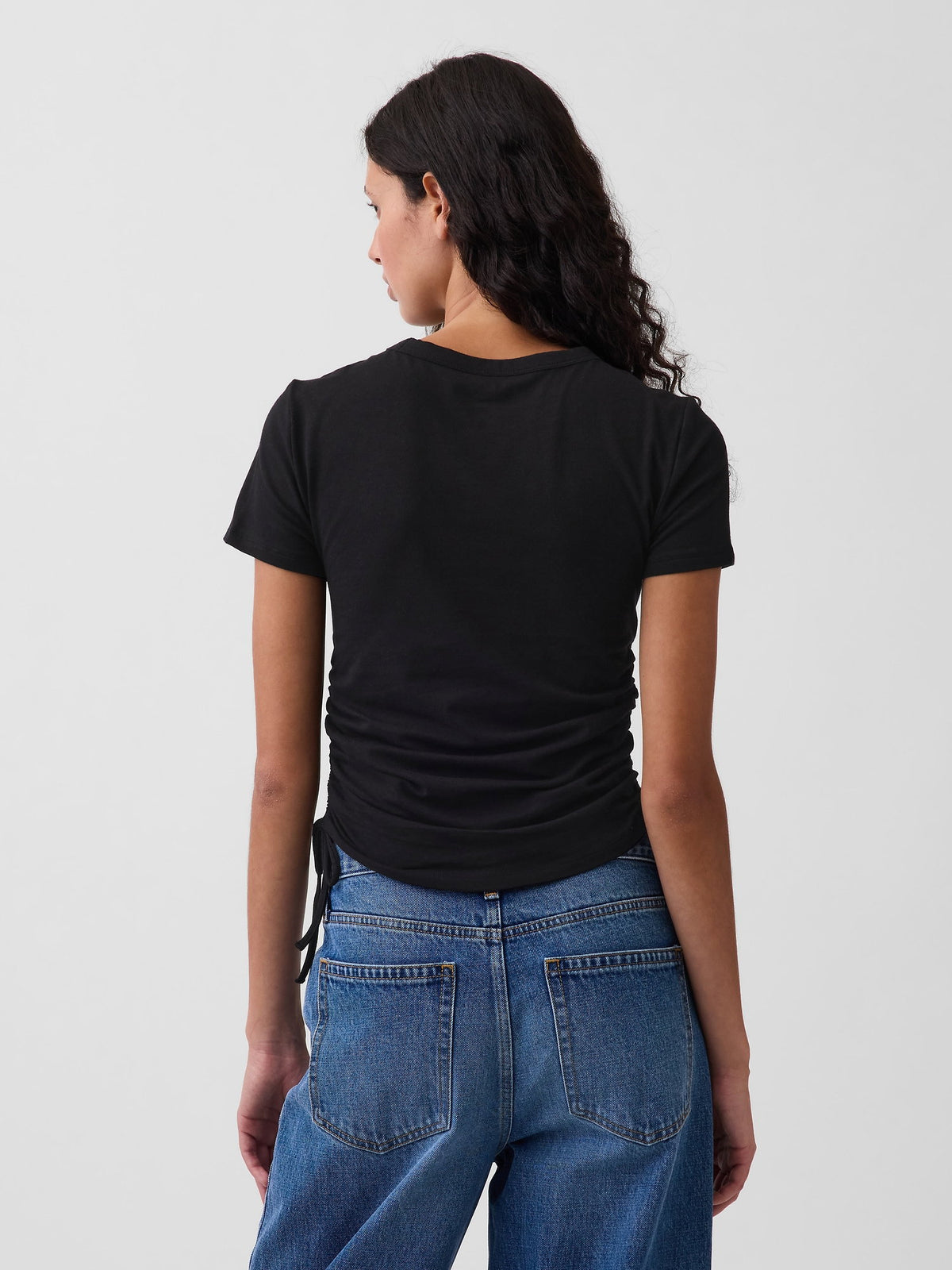 Siyah Closeknit Jersey Logo Ruched Side-tie T-shirt