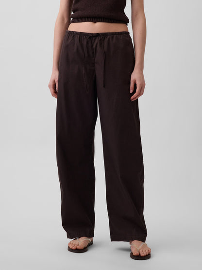 Kahverengi Poplin Easy Barrel Pantolon