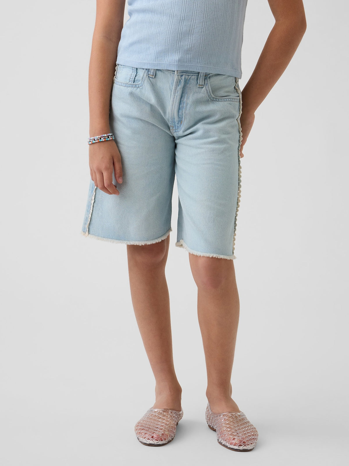 Açık Mavi Low Rise Longline Denim Şort