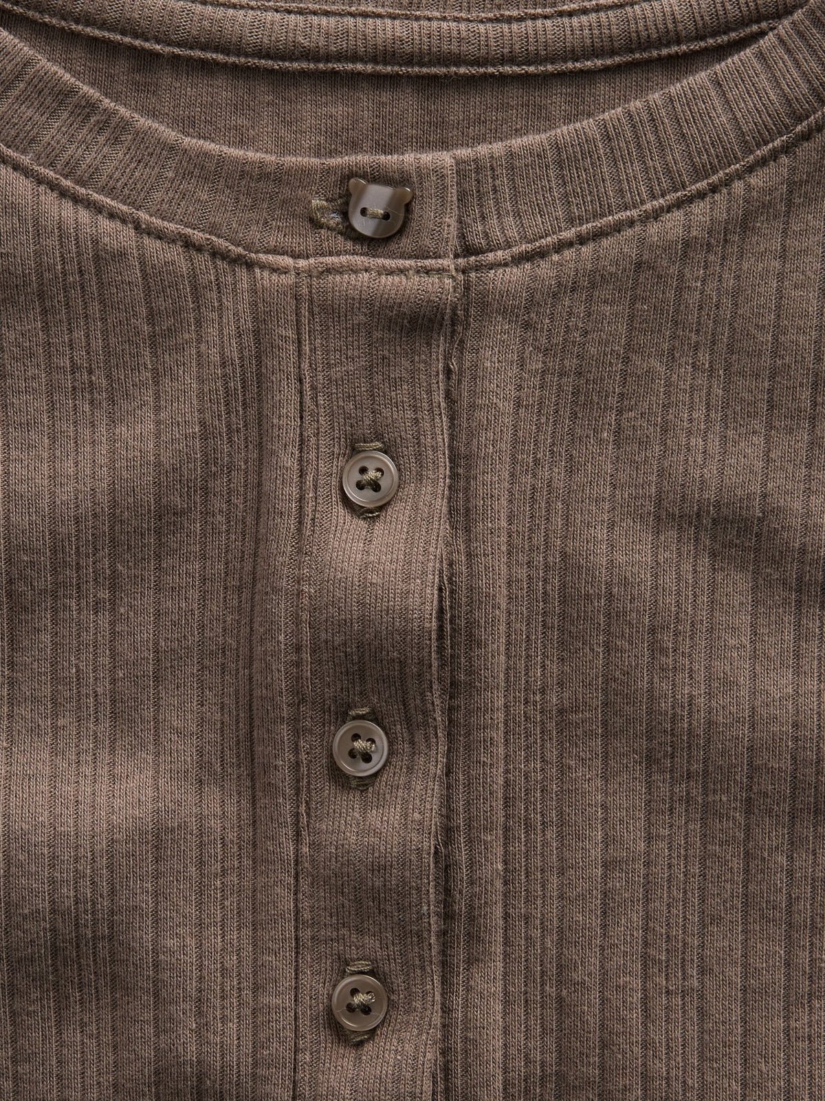 Açık Kahverengi Çizgili Fitilli Henley T-shirt