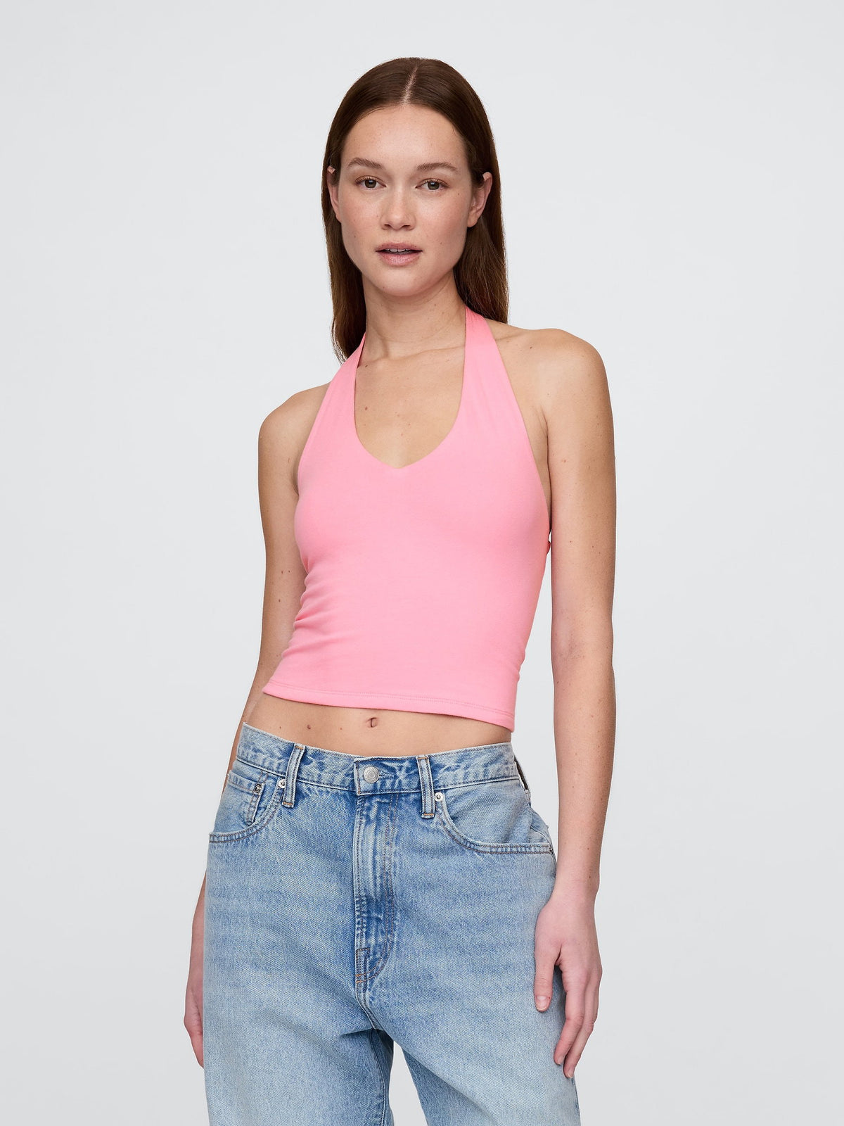 Pembe Closeknit Askılı Kısa Üst