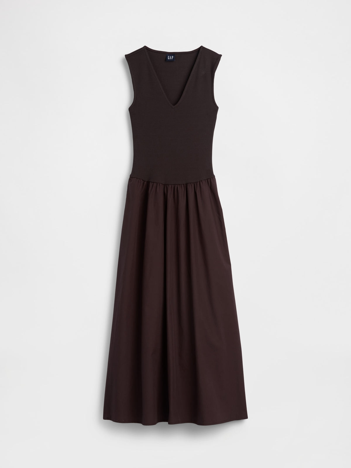 Kahverengi Mixed Media Drop-waist Maxi Elbise