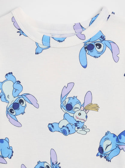 Beyaz Lilo Ve Stitch Baskılı Pijama Seti