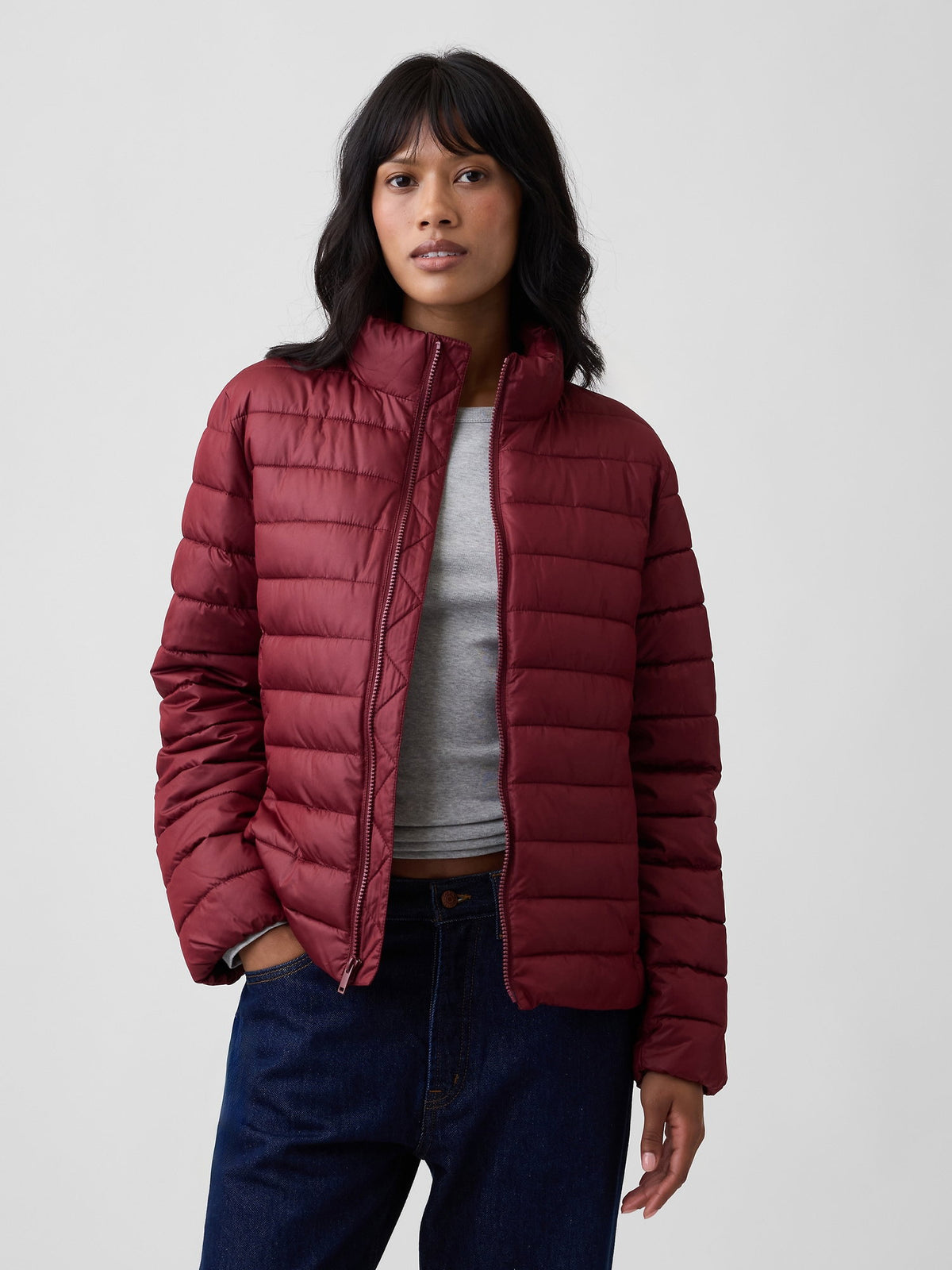 Bordo Relaxed Puffer Şişme Mont