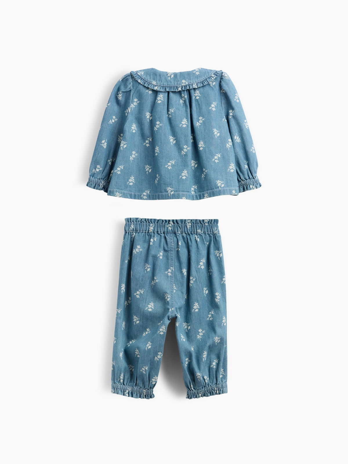 Mavi Çiçek Denim Outfit Set