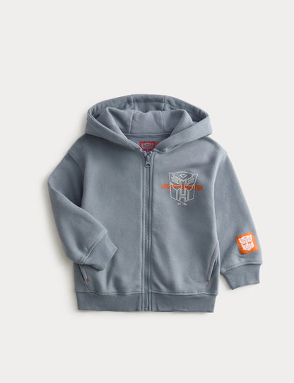Pamuk Karışımlı Transformers Fermuarlı Kapüşonlu Sweatshirt (2-8 yaş)