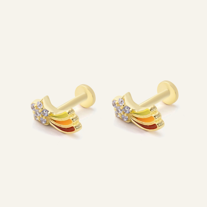 Ovren Yıldız Figürlü Çok Taşlı Çift Kulak Altın Piercing