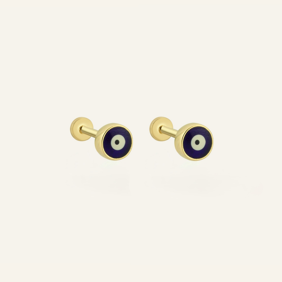 Mini Evil Eye Nazar Boncuğu Mineli Çift Kulak Altın Piercing