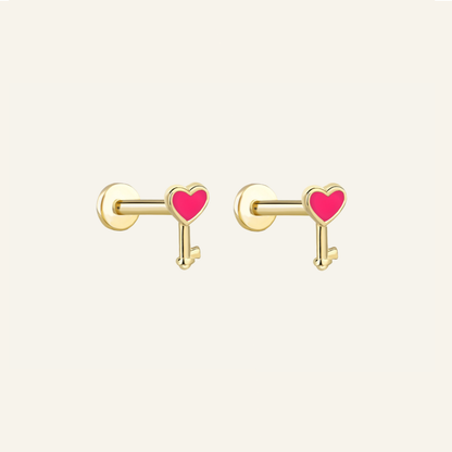 Soft Pink Kalp Figürlü Çift Kulak Altın Piercing