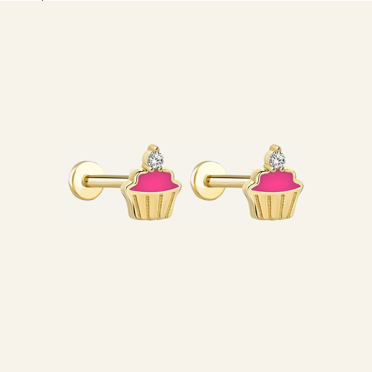 Cupcake Pink Çift Kulak Altın Piercing
