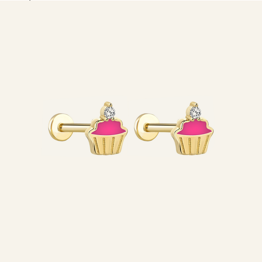 Cupcake Pink Çift Kulak Altın Piercing