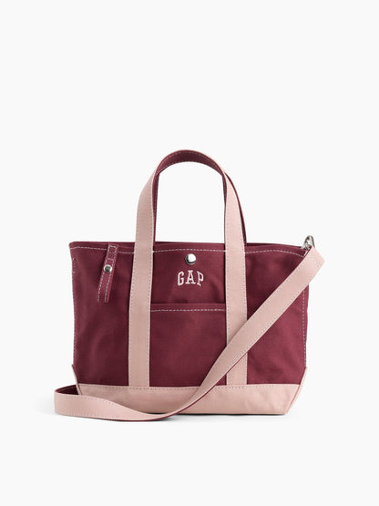 Bordo Kanvas Logo Mini Tote Çanta