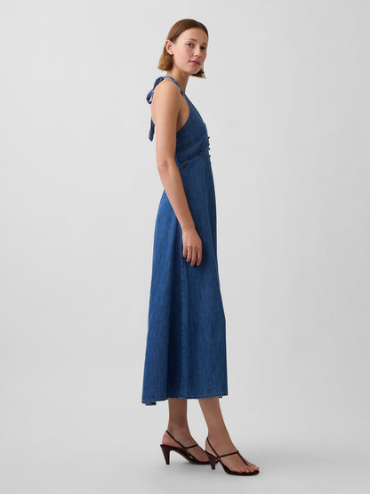 Mavi Denim Seamed Halter Maxi Elbise