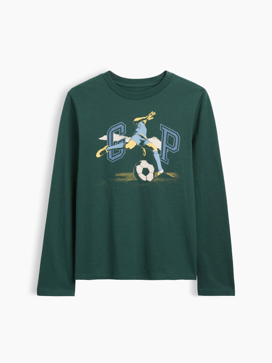 Koyu Yeşil Logo Grafik Baskılı T-shirt