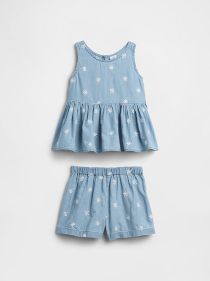 Açık Mavi Chambray Two-piece Outfit Set